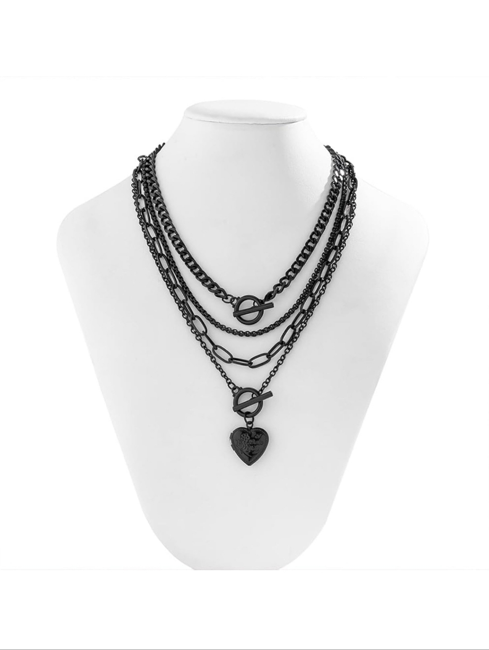 Layered Black Heart Pendant Necklace - Women Jewelry